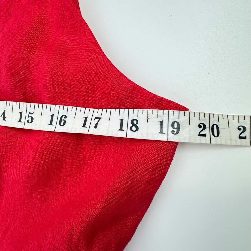 Charles Henry Midi Dress Womens Large Red Linen Tie Shoulder Button Front - Picture 6 of 11